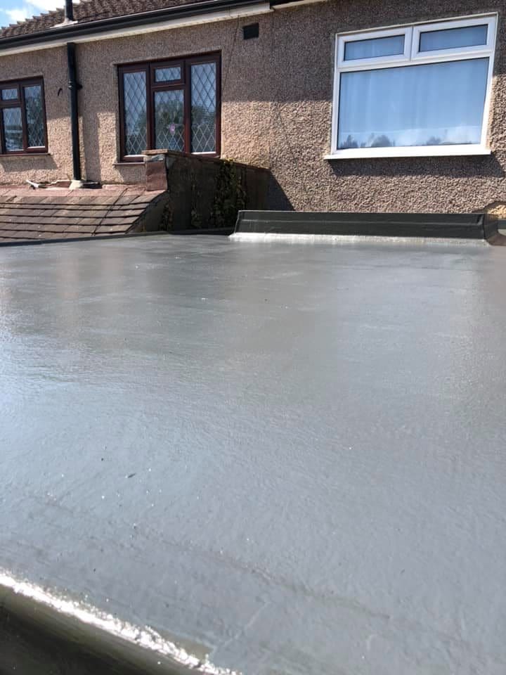 Cured grey GRP fibreglass flat roof surface